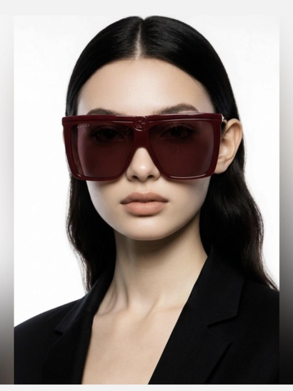 Gucci Oversized Burgundy Shield Sunglasses